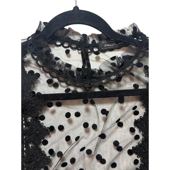 Touch Me Brand Black Sheer Lace Mesh Top Women's M-Swiss Dot Romantic whimsygoth - Picture 8 of 10